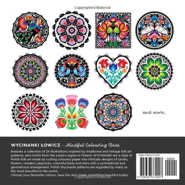 WYCINANKI LOWICZ | Polish Folk Art Beautiful Illustrations To Colour | 8.5 x 8.5 in | Mindful Colouring Book for Kids and Adults: Wycinanki Łowicz from Poland (Polish Folk Art - Colouring Book)