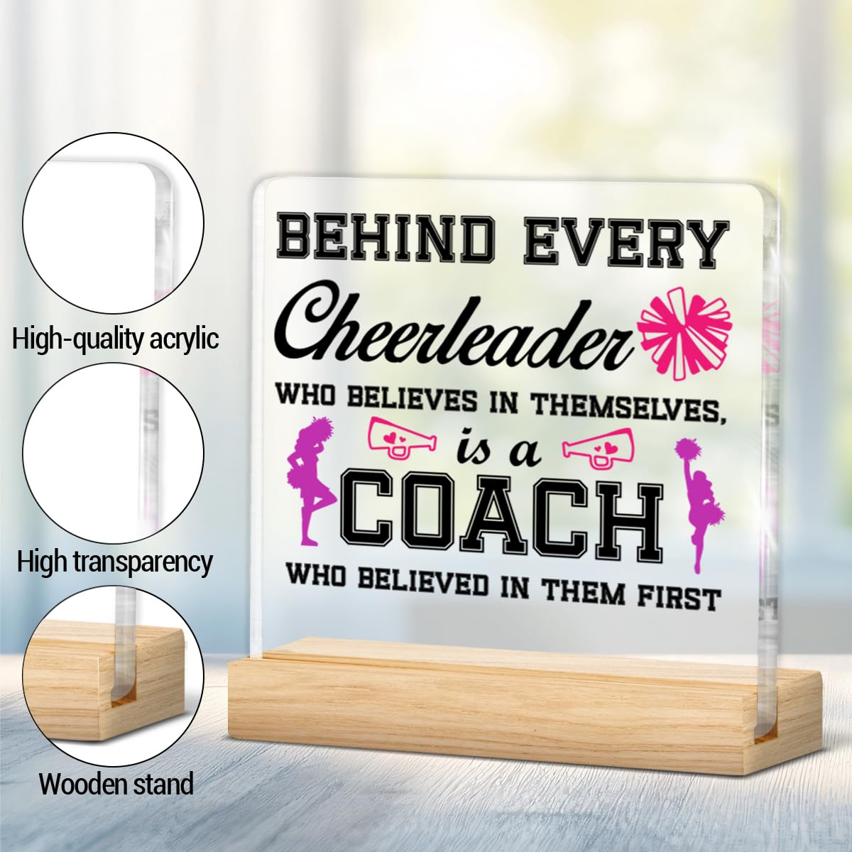 Cheer Coach Gifts, Gift for Cheerleading Coach Thank You Appreciation Birthday Retirement End of Year, Acrylic Plaque Sign Home Office Decor