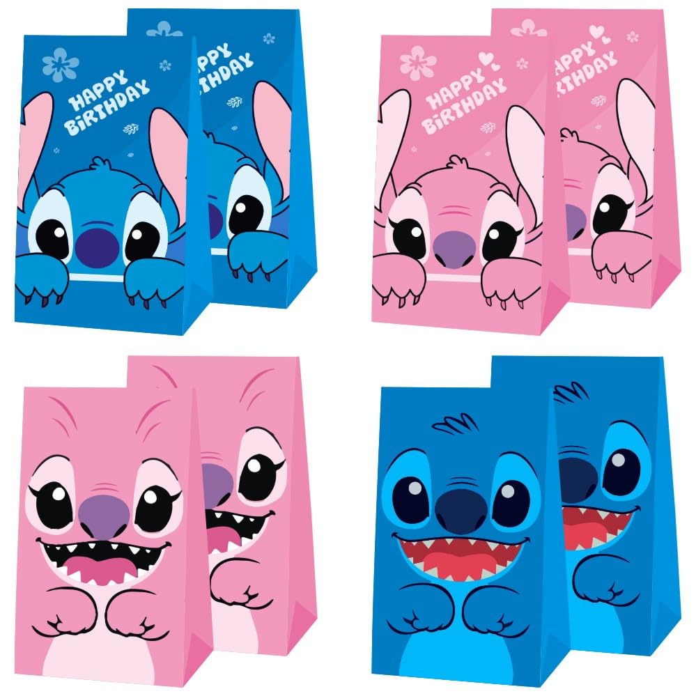 ARHAVI 12Pcs Stitch Party Gift Bags Goodie Bags, Stitch Birthday Party Supplies for Kids Birthday Decorations