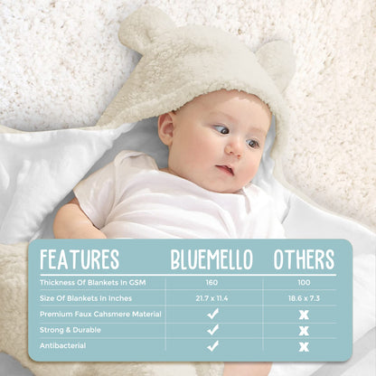 BlueMello Baby Swaddle Blanket | Ultra-Soft Plush Essential for Infants 0-6 Months | Receiving Swaddling Wrap Beige | Ideal Newborn Registry and Toddler Boy Accessories | Perfect Baby Girl Shower Gift