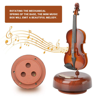 WIOR Violin Music Box, Creative Music Box Violin with Rotating Musical Base, Classical Music Box Mini Replica Instrument Crafts, Great Gift for Boys Girls Birthday Christmas New Year