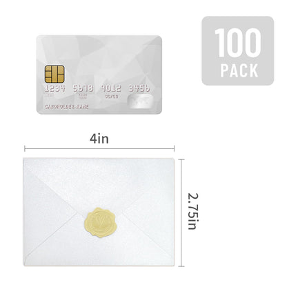 100 Pack Mini Pearl White Envelopes, 4 x 2.75" Shimmer Gift Card Envelopes, Gift Card Holder, Small Business Card Envelopes for Invitations, Wedding, Birthday Party, Baby Shower