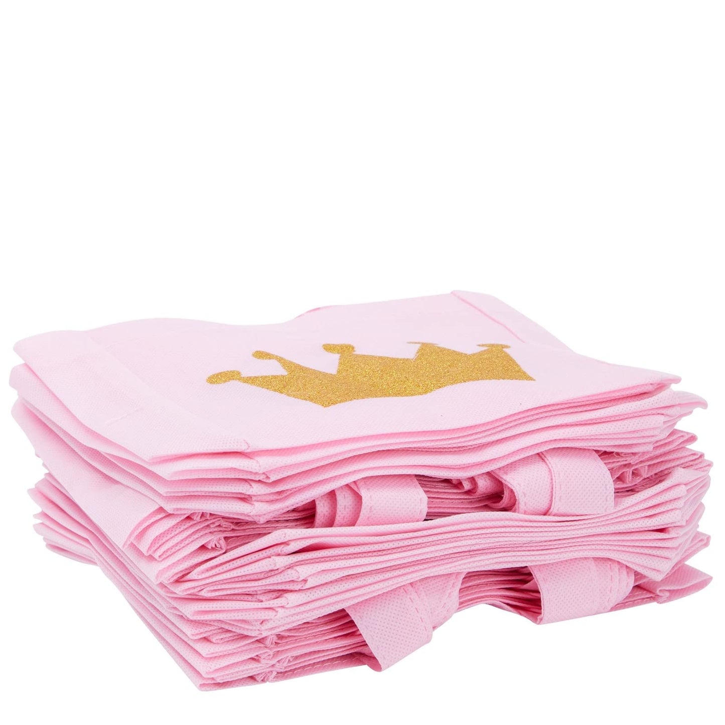 BLUE PANDA 24-Pack Princess Party Favor Bags - 6.5 x 7 x 2 in Pink Canvas Pouches - Reusable & Non-Woven Crown Treat Pouches - Bags for Princess Birthday Party Decorations