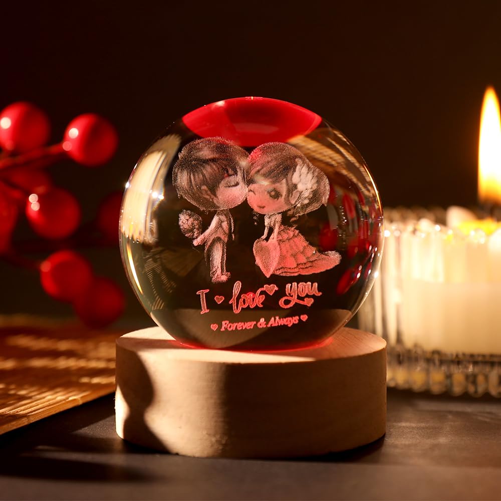 Love You Gift for Her Lovers 3D Crystal Ball Couple Gift Valentine's Gifts idea for Women 60mm Glass Romantic Gift for Wife Globe Decor I Love You Gifts Anniversary Christmas Birthday Gifts