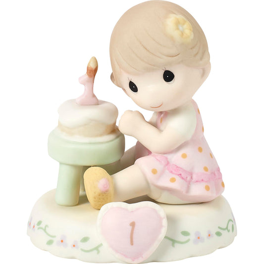 Precious Moments Age 1 Growing in Grace Figurine – Hand-Painted Bisque Porcelain Brunette Girl – Ideal Keepsake Gift for 1st Birthday, 142010B