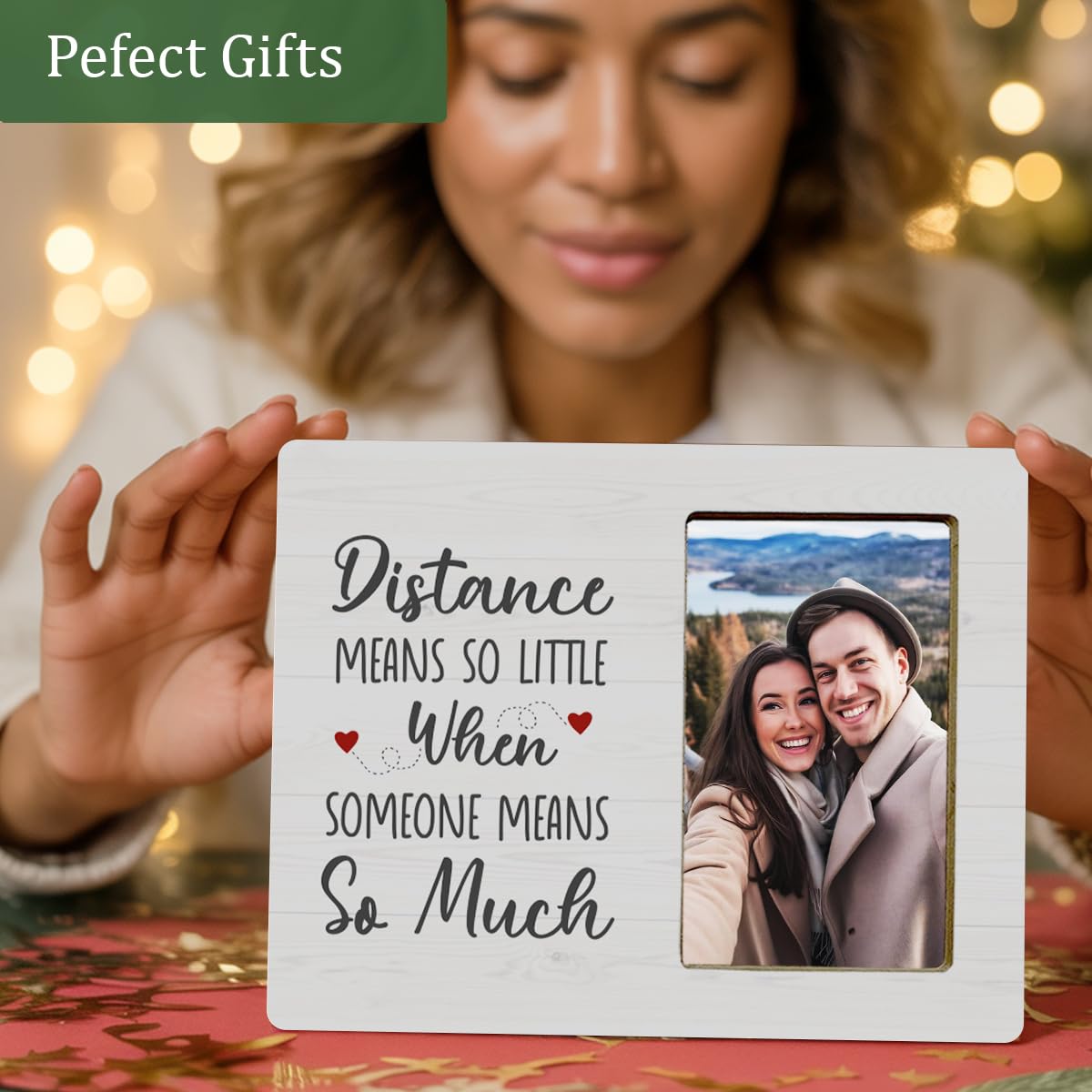 Long Distance Relationship Gifts Wooden Picture Frame for Couple Girlfriend Boyfriend, Couple Gifts Picture Frame for Lover
