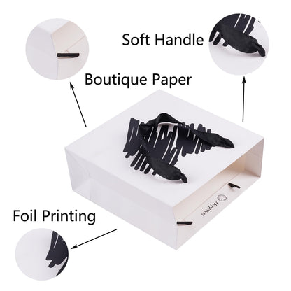 ysmile Large Gift Bag with Tissue Paper for Girl Women Mother Boy Father Birthday Anniversary Valentine 12.6" - White Black Heart