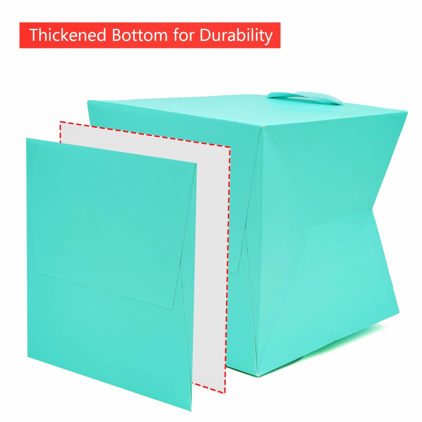 Teal Blue Paper Gift Bag 10 in Large Gift Box Square Bottom Kraft Paper Bags with Handles for Wedding Baby Shower Birthday Party (Teal Blue, 10 x 10 x 10 in, 10 CT)
