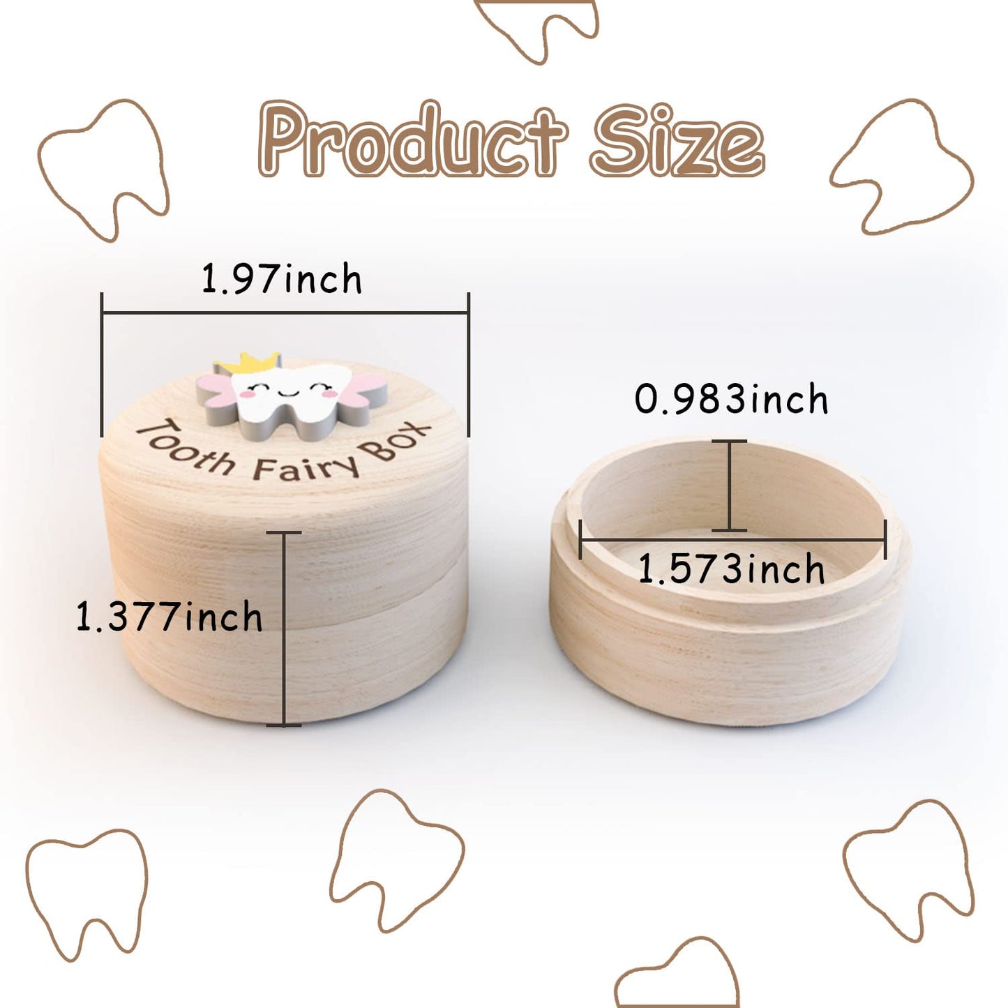 Tooth Fairy Box for Girls, Cute Carved Wooden Box with 3D Tooth, Stores Lost Teeth for Kids, Souvenir Dropped Tooth Keepsake Storage Box Gift for Little Girl（P-Wings-T）