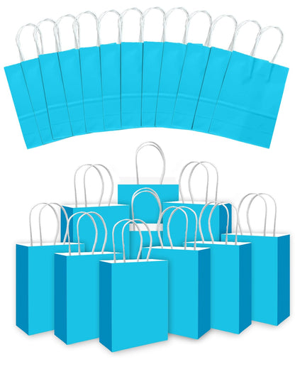 qiqee 24PCS Small Gift Bag with Handles Bulk 8.3"x6"x3" Gift Bags Lake Blue Bags Multiple Uses (Small Size)