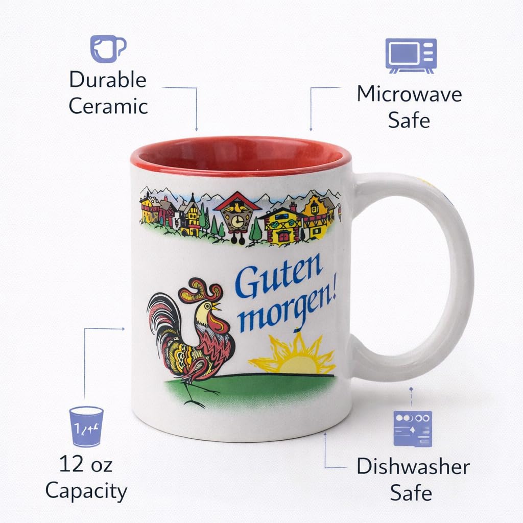 Essence of Europe Gifts Guten Morgen/Good Morning in German Colorful Ceramic Coffee Mug by E.H.G | 12 oz