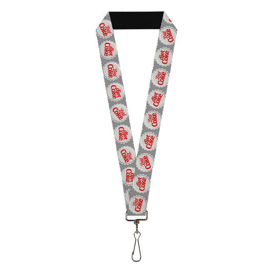 Buckle-Down The Coca-Cola Company Lanyard, Diet Coke Bottle Caps Grays White Red, Elastic