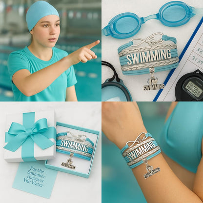 Infinity Collection Swim Bracelet-Swimming Charm Bracelet- Love Swim Jewelry - Gift For Swimmers, Swim Team
