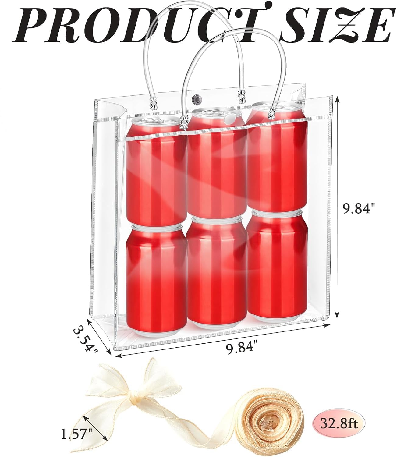 Ohuimrt 20 PCS Clear Plastic Gift Bags with Handles, 9.84 x 9.84 x 3.54 Inches Reusable Party Favor Bags with Ribbon Transparent Gift Wrap Bags Bulk for Weddings Birthdays