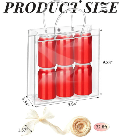 Ohuimrt 20 PCS Clear Plastic Gift Bags with Handles, 9.84 x 9.84 x 3.54 Inches Reusable Party Favor Bags with Ribbon Transparent Gift Wrap Bags Bulk for Weddings Birthdays