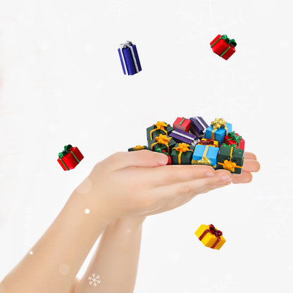 Bucherry 50 Pcs Christmas Miniature Resin Gift Boxes Multicolor Mini Christmas Ornaments Xmas Miniature Figurines Charms for Craft DIY Garden Accessories
