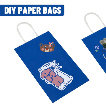 100 Pack 5.25x3.25x8.25 Inch Small Royal Blue Kraft Paper Bags with Handles Bulk, Toovip Gift Wrap Bags for Favor Grocery Retail Party Birthday Shopping Business Goody Craft Merchandise Take Out Sacks