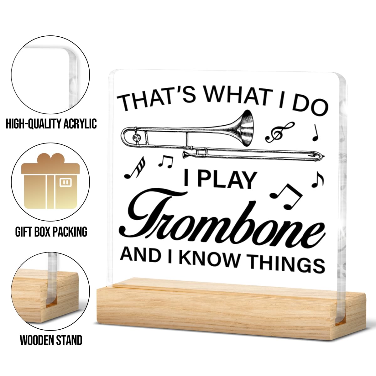 Trombone Gifts for Women Men, Music Gifts for Trombone Player Lovers Acrylic Sign Home Music Room Desk Decor
