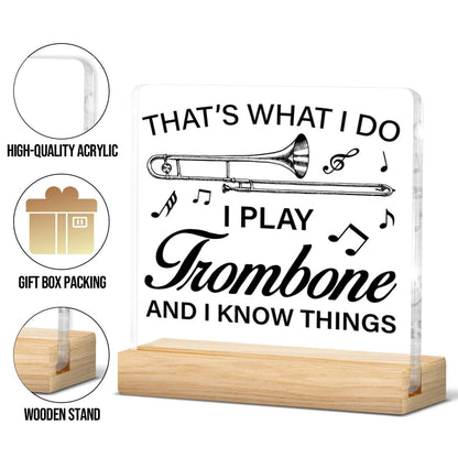 Trombone Gifts for Women Men, Music Gifts for Trombone Player Lovers Acrylic Sign Home Music Room Desk Decor