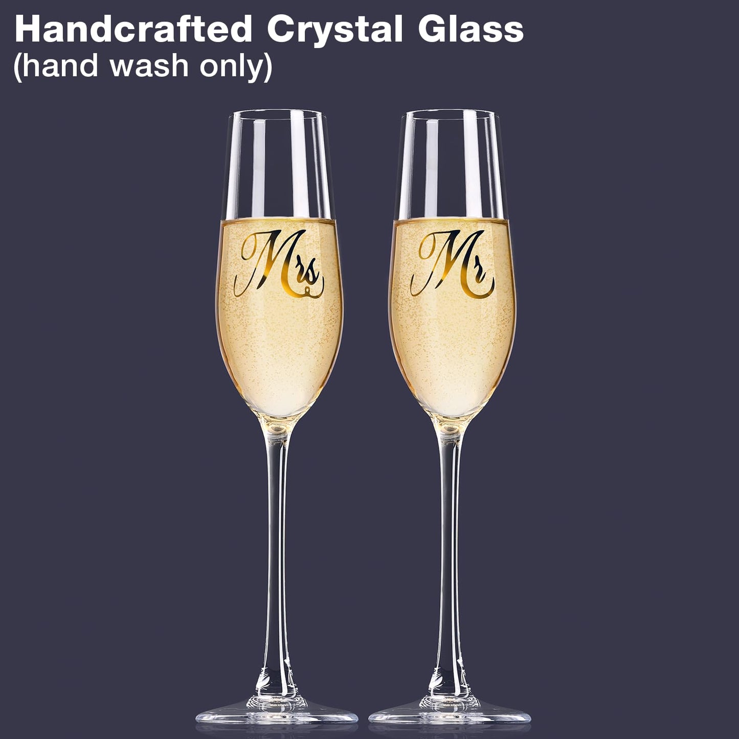 Mfacoy Mr. & Mrs. Champagne Flute Set, Wedding Decor - His and Hers, Wedding Toasting Glasses for Engagement Celebrations, Bridal Shower and Registry Idea, Tall Wine Glasses for Bride and Groom Gifts
