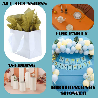 JUNESHE 4 Pack Small White Gift Bags with Tissue Paper,6.3 inch Mini Tiny Little Paper Bag for Birthday Party Favors Baby Bridal Shower Shopping Presents Wedding