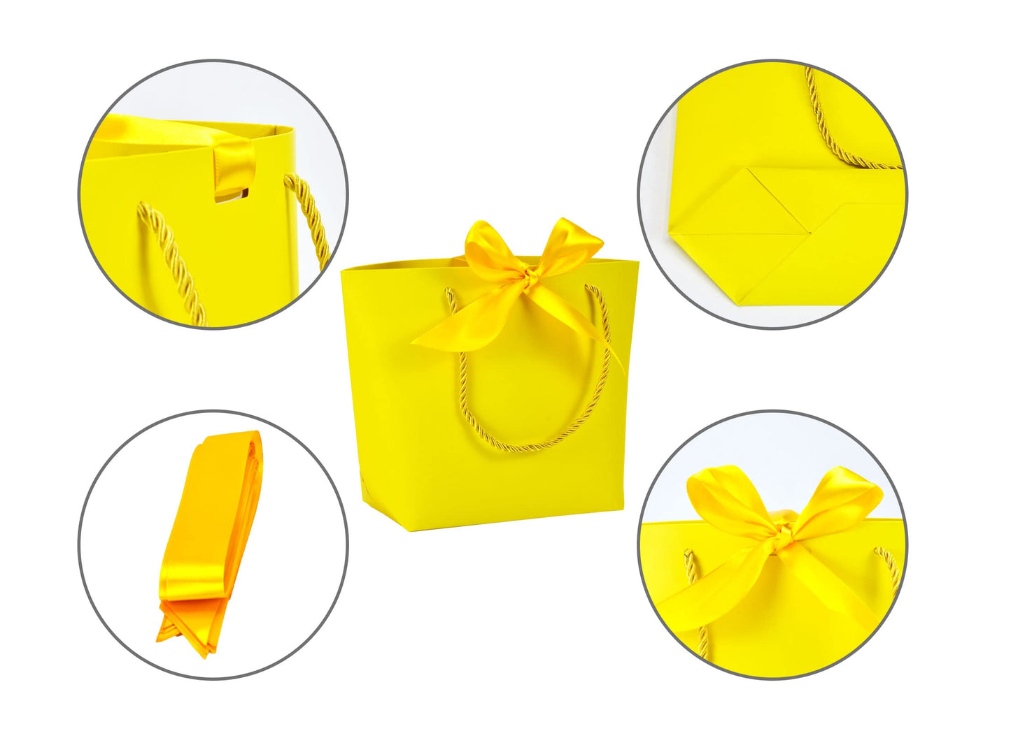 HUAPRINT Gift Bags with Handles,7.48×3.54×7.9 inches,Party Favor Bags with Bow Ribbon,12Pcs Yellow Paper Bags for Birthday Wedding Bridesmaid Present Celebration Holiday