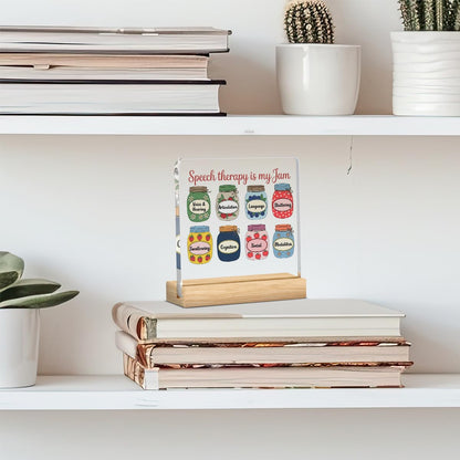 Speech Pathologist Gifts, Thank You Language Therapist Gifts, Speech Therapy Decor, Acrylic Sign with Wooden Stands for Bedroom Desktop Decoration Therapy Room Office Desk Decor - Bottle