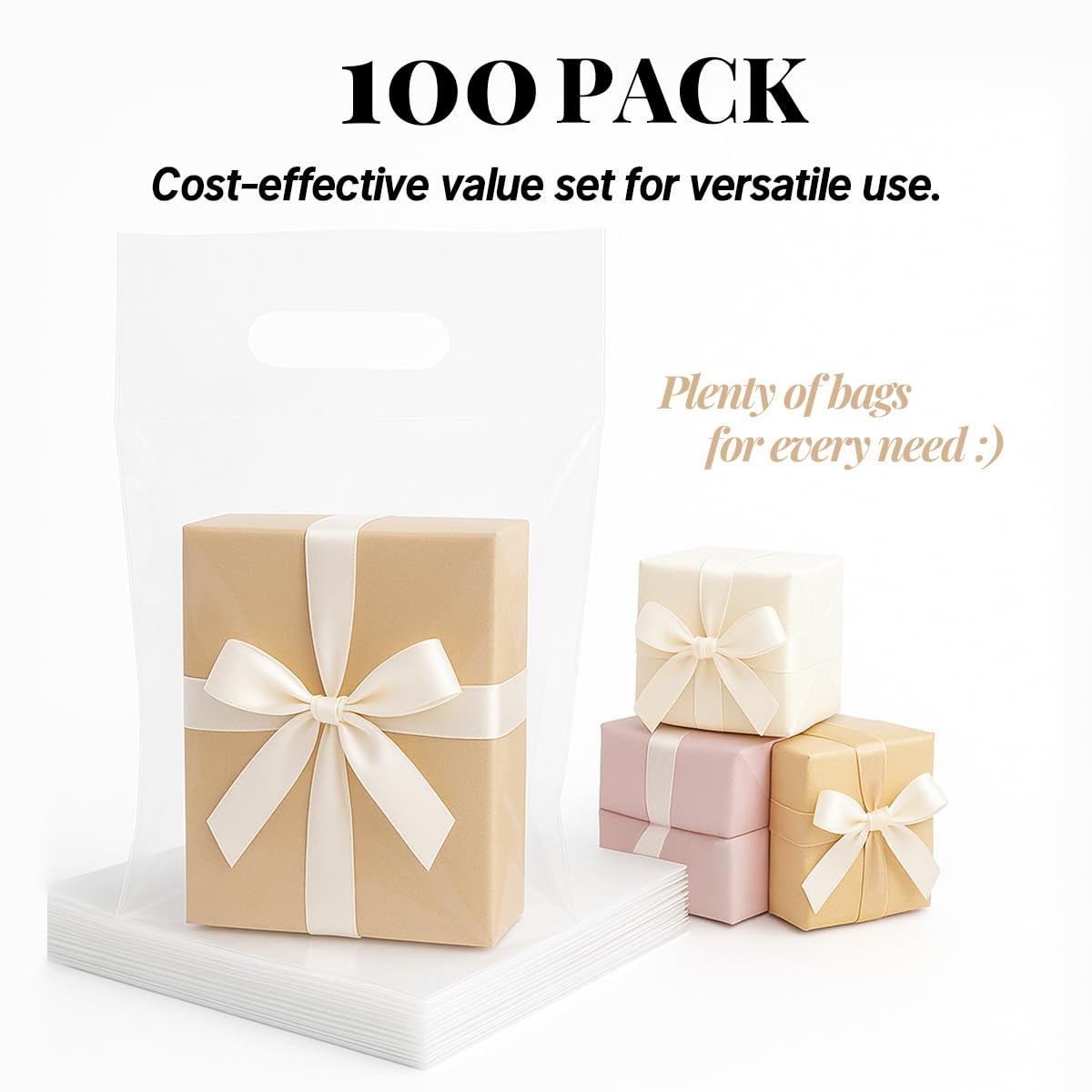 100PCS Clear Plastic Bags with Handles 9"x12" Shopping Bags, Small Plastic Gift Bag for Retail, Merchandise, Boutiques, and Small Business Packaging