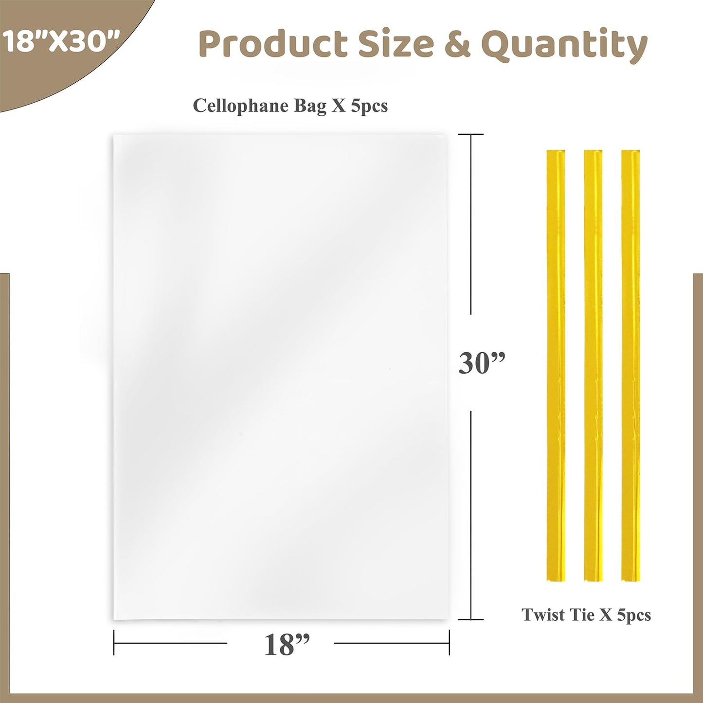WIKDAY Cellophane Wrap for Gift Baskets 5 PCS 18x30 Inches Large Clear Cello Gift Bags with Ties Plastic for Gift Giving, Packaging Products