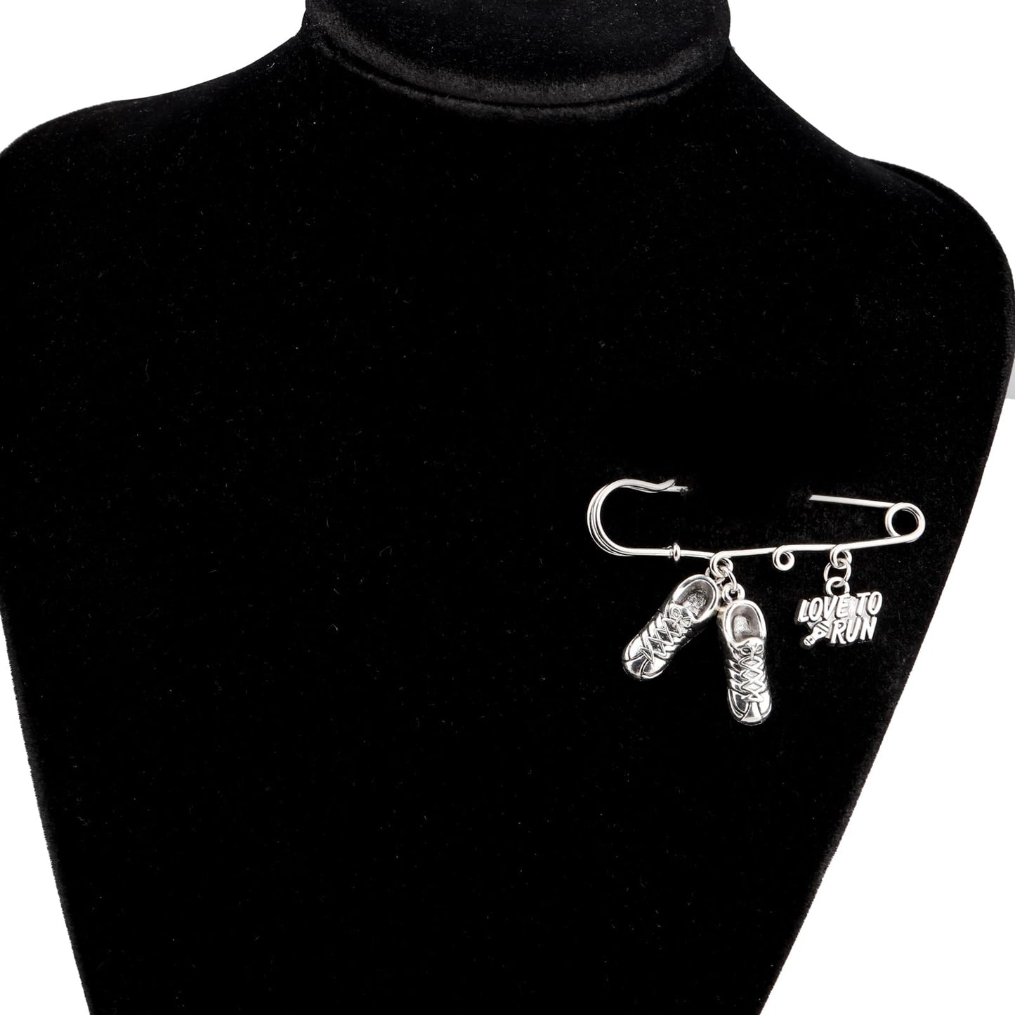 BEKECH Marathon Runner Gift Love To Run Running Shoe Charm Safety Pin Brooch Marathon Cross Country Running Gifts for Runners