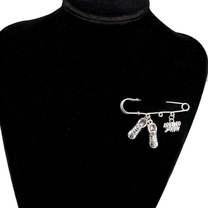 BEKECH Marathon Runner Gift Love To Run Running Shoe Charm Safety Pin Brooch Marathon Cross Country Running Gifts for Runners