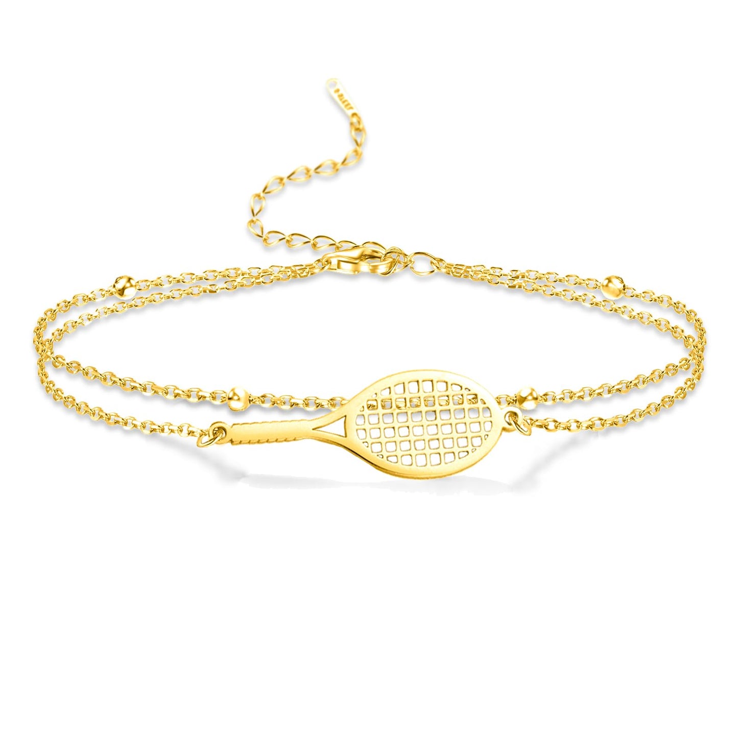 Tennis Racket Bracelet for Women Men Dainty Adjustable Racket Charm Layering Sport Bangle Bracelet Lover Jewelry Tennis Gifts for Women Men Players