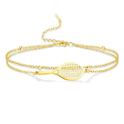 Tennis Racket Bracelet for Women Men Dainty Adjustable Racket Charm Layering Sport Bangle Bracelet Lover Jewelry Tennis Gifts for Women Men Players