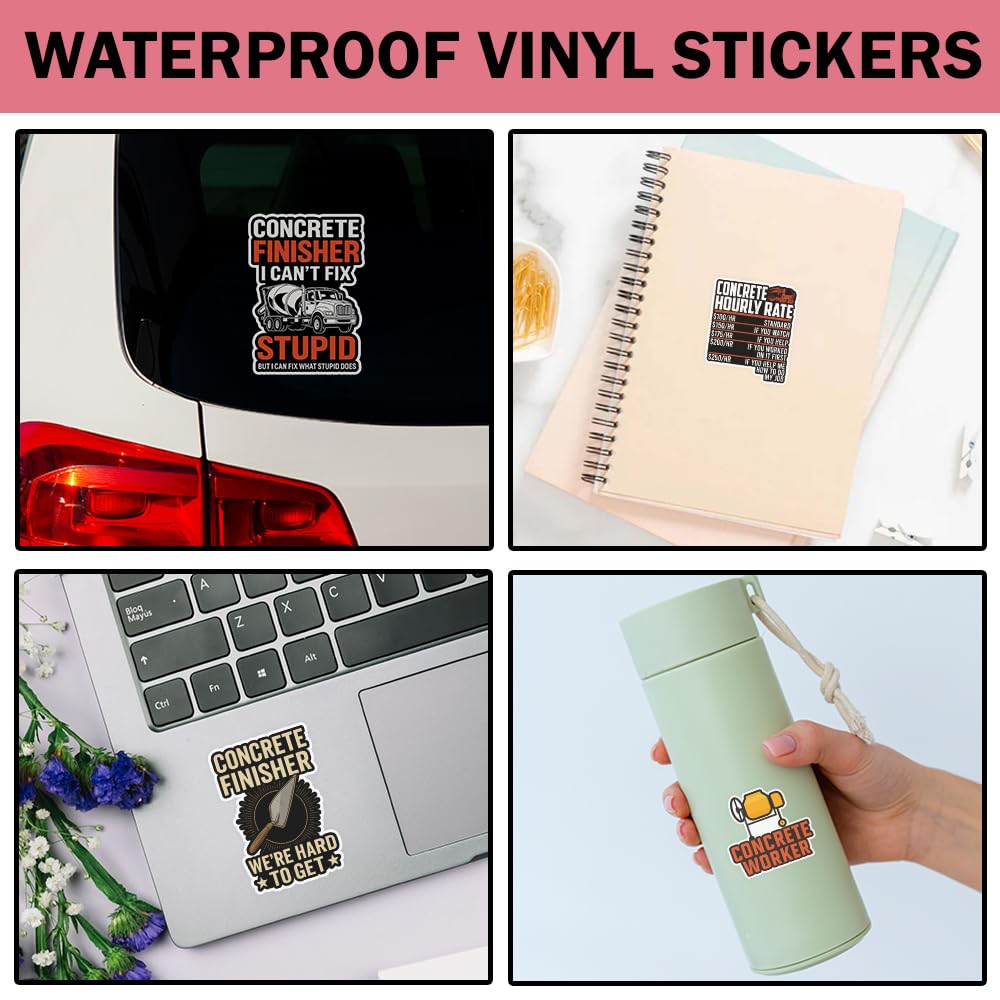 SODAVA Funny Concrete Worker Sticker – 10 pcs 3-Inch Vinyl Stickers for Construction Workers, Concrete Finishers, Cement Mixer Humor, Waterproof Decals for Hard Hat, Toolbox, Laptop, Gift for Men