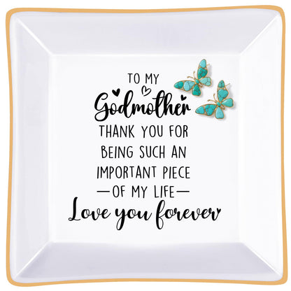 PUDDING CABIN Gifts for Godmother Jewelry Dish Trinket Tray, Godmother Gifts from Godchild Birthday Christmas Mothers Day