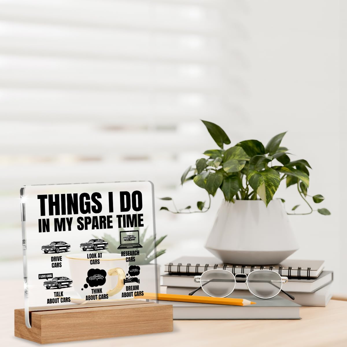 Car Gifts for Men Boyfriend Dad Mechanics Friends Coworker, Automotive Gifts for Car Lovers, Things I Do in My Spare Time Cars Acrylic Plaque Desk Signs Decor 4 × 4 Inches