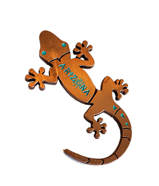 Arizona Magnet (Bronze) Decorative Metal Refrigerator Rustic Magnet Southwest Gift Idea - Arizona Souvenir (Gecko)
