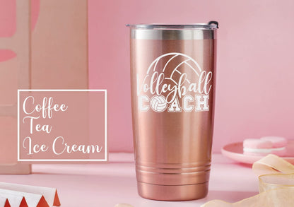 Onebttl Volleyball Coach Gift, Funny Gift Idea for Appreciation, Christmas, Birthday, 20oz Stainless Steel Insulated Travel Mug - RoseGold