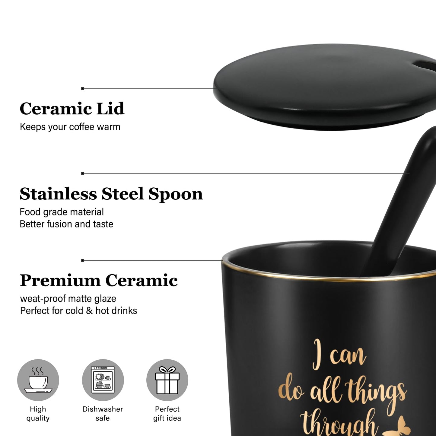 YHRJWN Christian Gifts for Women Men, I Can Do All Things Through Christ Mug, Religious Gifts, Priest Mug, Inspirational Coffee Mugs, Faith Cup, Christmas Gifts for Christian Friends, 14Oz