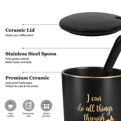 YHRJWN Christian Gifts for Women Men, I Can Do All Things Through Christ Mug, Religious Gifts, Priest Mug, Inspirational Coffee Mugs, Faith Cup, Christmas Gifts for Christian Friends, 14Oz