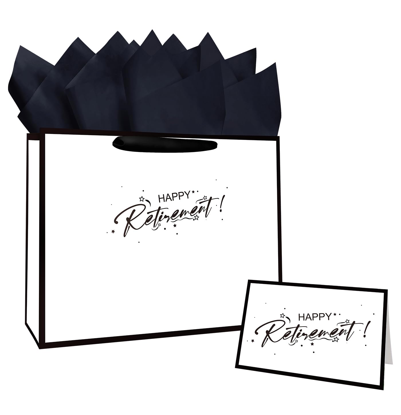 MUNILAIL 13 Inches Retirement Gift Bag Large White and Black Gift Bag with Handle Tissue Paper and Greeting Card for Women Men Retirement Going Away Farewell Party Large Paper Gift Bag