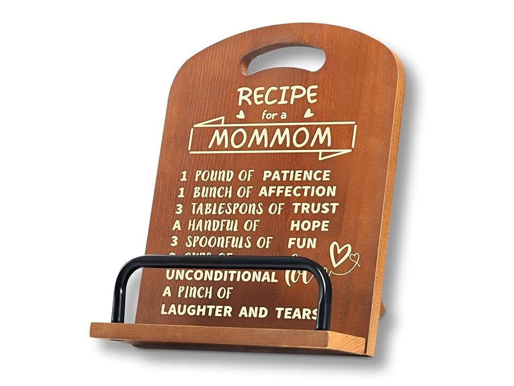 InnoBeta Mommom Gifts from Grandkids, Cookbook Stand for Kitchen Counter, Perfect Gifts for Mommom on Birthday, Adjustable Tablet Recipe Book Holder, Unique Kitchen & Home Decor