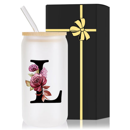 Wulcea Monogrammed Glass Drinking Cup With Lid Straw Women Lady Boss Coworker Colleague Manager Team Member Employee Gifts Executive Assistant Inter Birthday Farewell Leaving Retirement Christmas,L