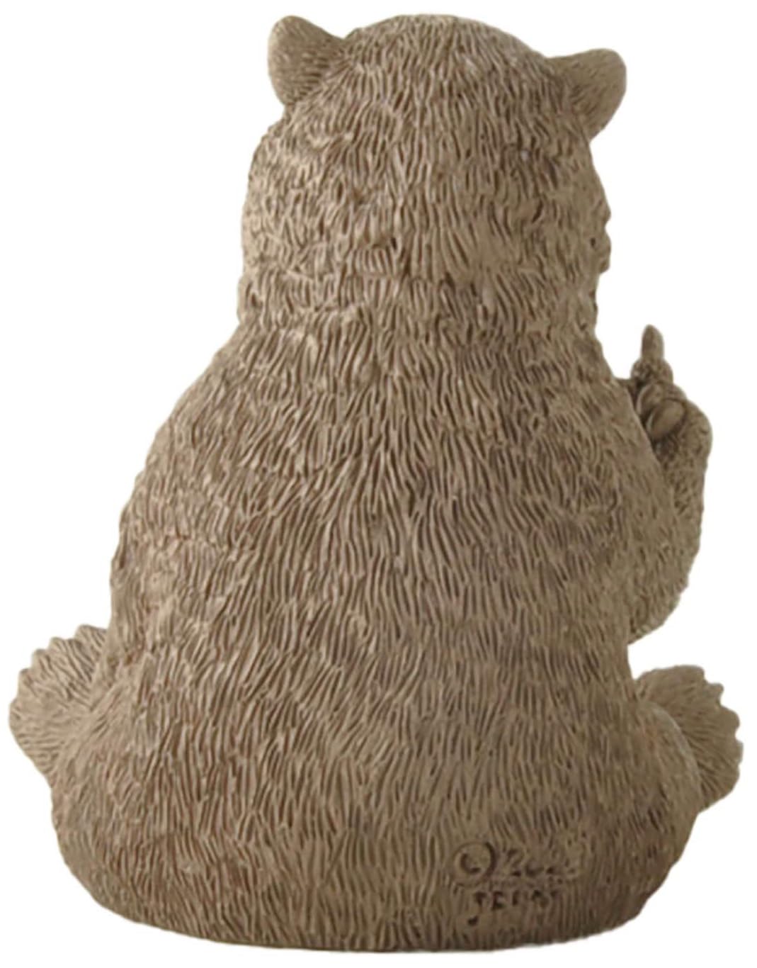 JFSM INC. Holiday Stocking Stuffer, Brown Bear Raising Middle Finger Figurine Funny Hilarious Decor - Gifts, Cabin Themed