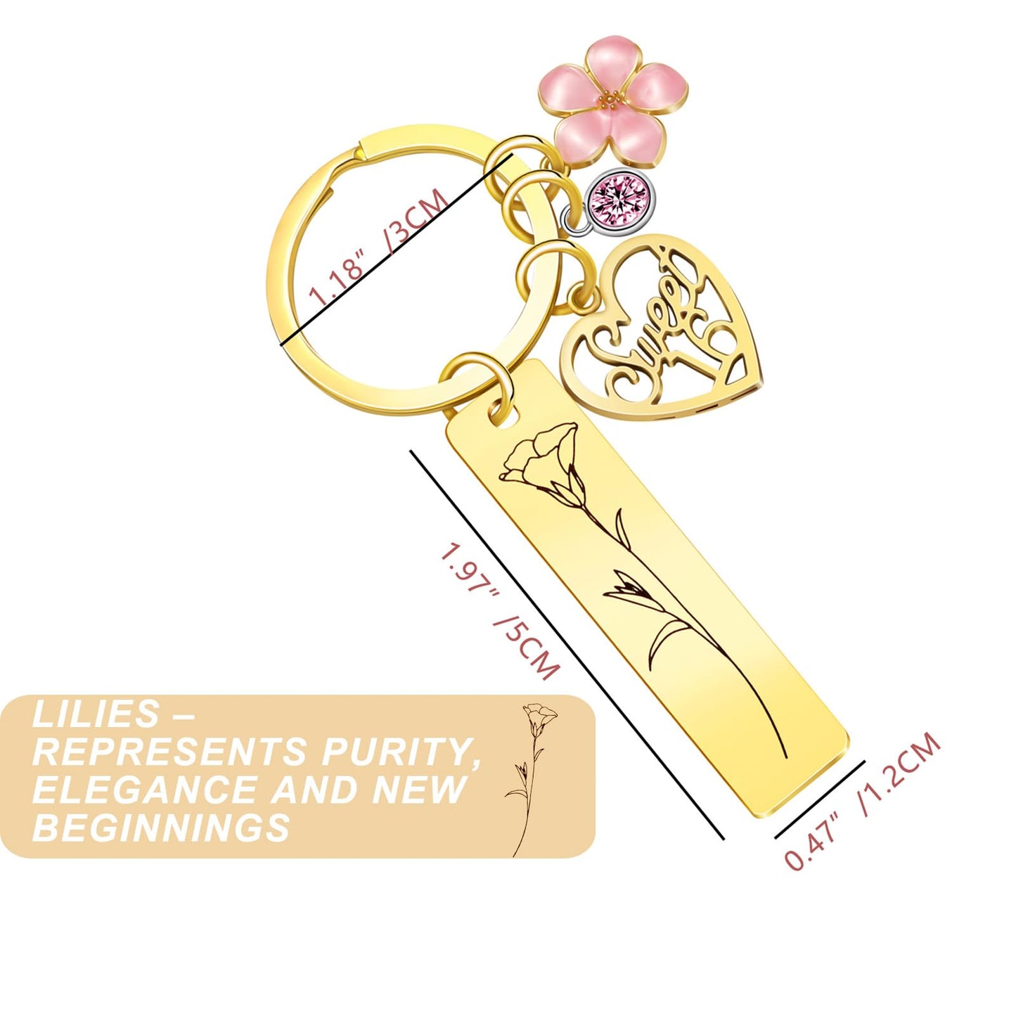Sweet Sixteen Gifts for Girls - 16th Birthday - 16 Year Old Teen Girl Valentine's Day Gifts from Mom Dad Grandpa Grandma Aunt, Double-Sided Engraved Stainless Steel Gold Keychain