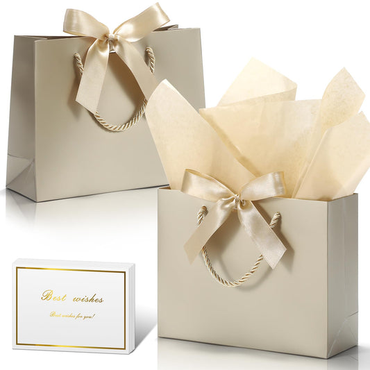 DOYIDE 30 Pack Gift Bags Medium Size with Ribbon and Greeting Cards Tissue Paper, 9"x7"x3.1" Portable Paper Gift Bag with Handles, Thank You Bags for Wedding Birthday Party Mothers Day Bridal Shower