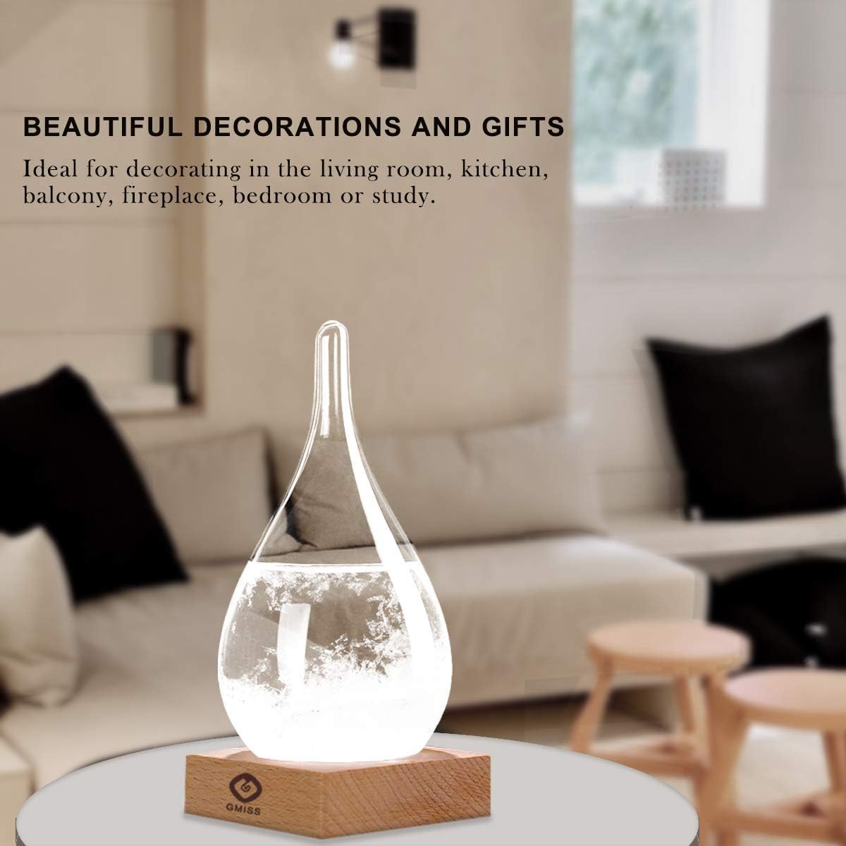 Storm Glass Weather Predictor - Drop-Shaped Forecast Home/Office Desktop Decoration, Christmas Snow Globe for Family Friends Unique Christmas Gifts, Weather Globe Science Decor