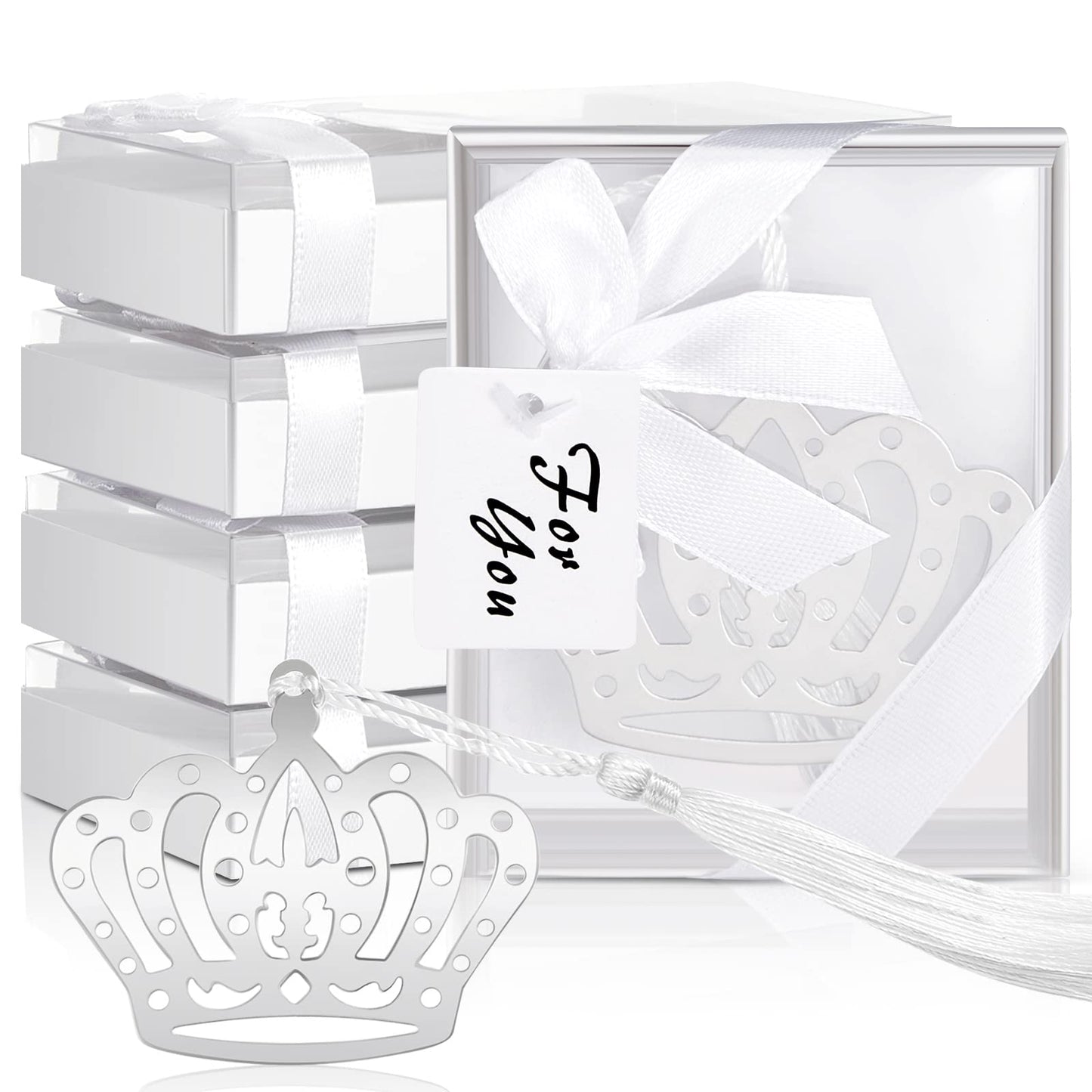 50 Pcs Crown Design Bookmark for Girls Quinceanera Gift - Princess Metal Book Lover Silver Favors With Gift Boxes for Fifteen Birthday, Wedding, Bridal Shower Women