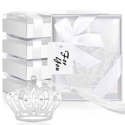 50 Pcs Crown Design Bookmark for Girls Quinceanera Gift - Princess Metal Book Lover Silver Favors With Gift Boxes for Fifteen Birthday, Wedding, Bridal Shower Women