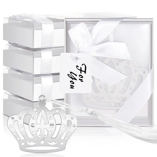 50 Pcs Crown Design Bookmark for Girls Quinceanera Gift - Princess Metal Book Lover Silver Favors With Gift Boxes for Fifteen Birthday, Wedding, Bridal Shower Women
